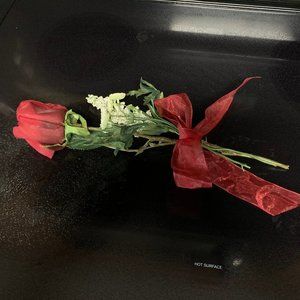 One Red rose with baby's breath and bow